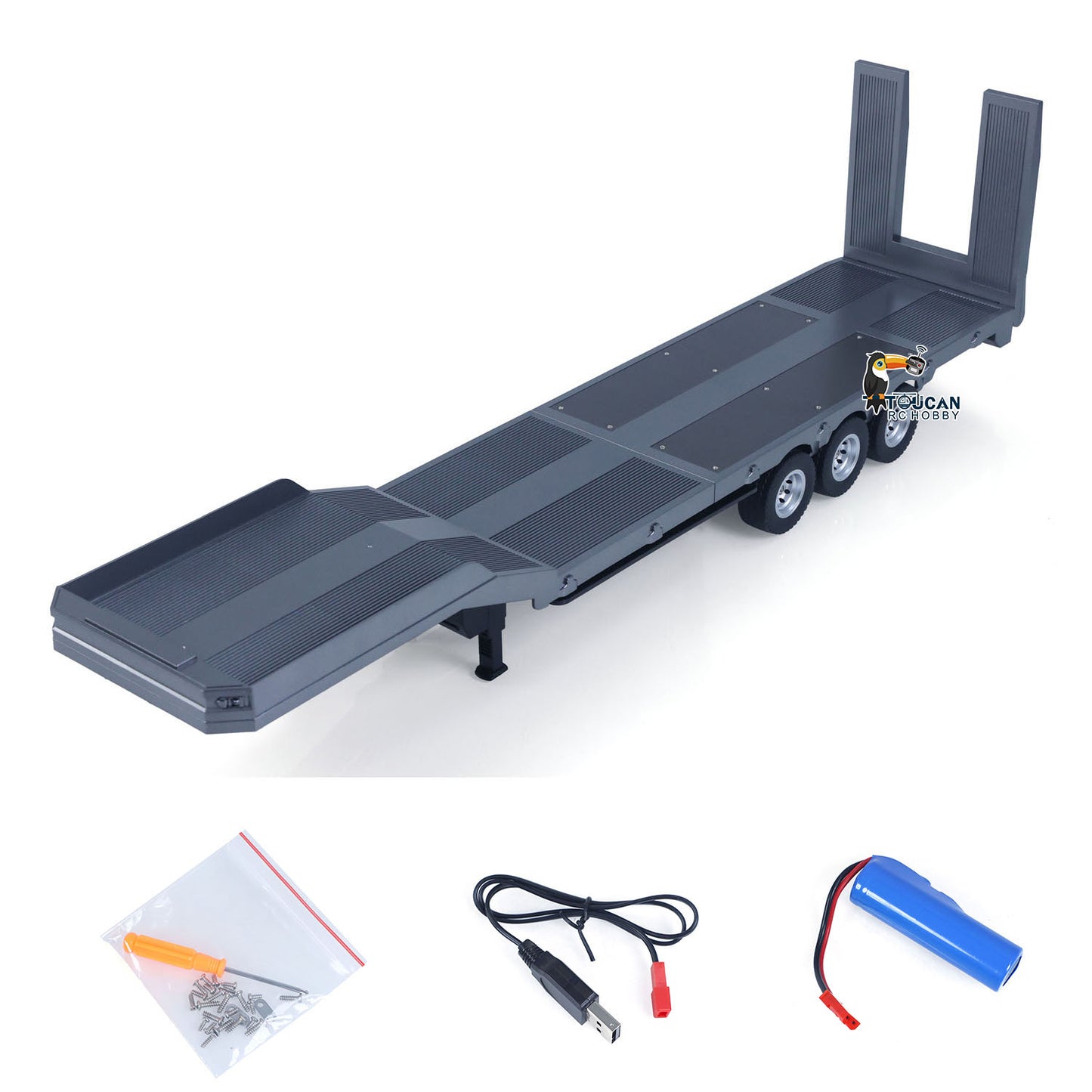USED 73.5CM Plastic Semi Trailer Flatbed 1502 for 1/18 Remote Control Tractor Truck HUINA 1501 Electronic Support Legs Tail Board