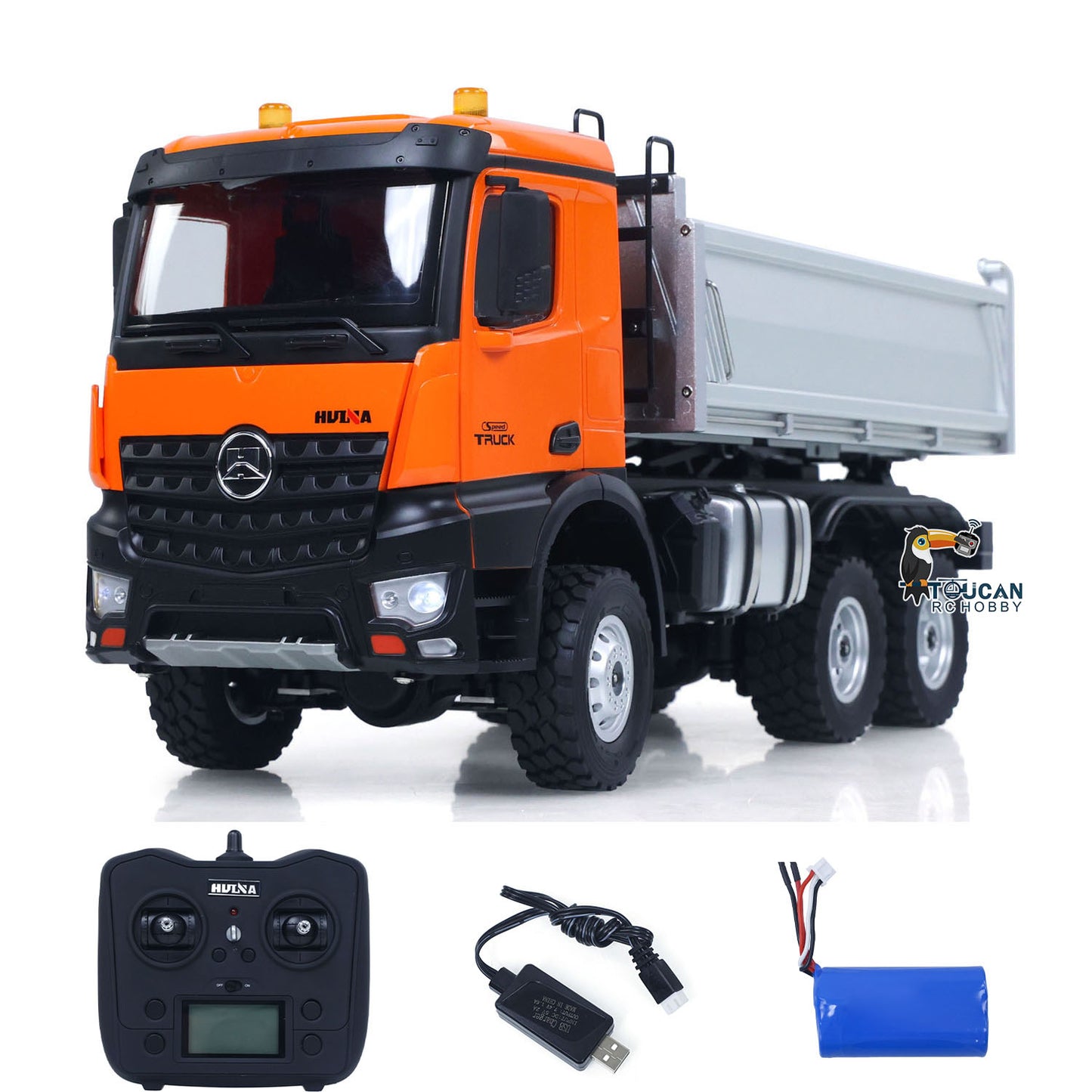 USED 1/14 HUINA 1598 2.4G Remote Control Dumper 6?¡§¡é6 Engineering Transport Vehicle Lifting Rod Tipper Car Light Sound Battery Toys