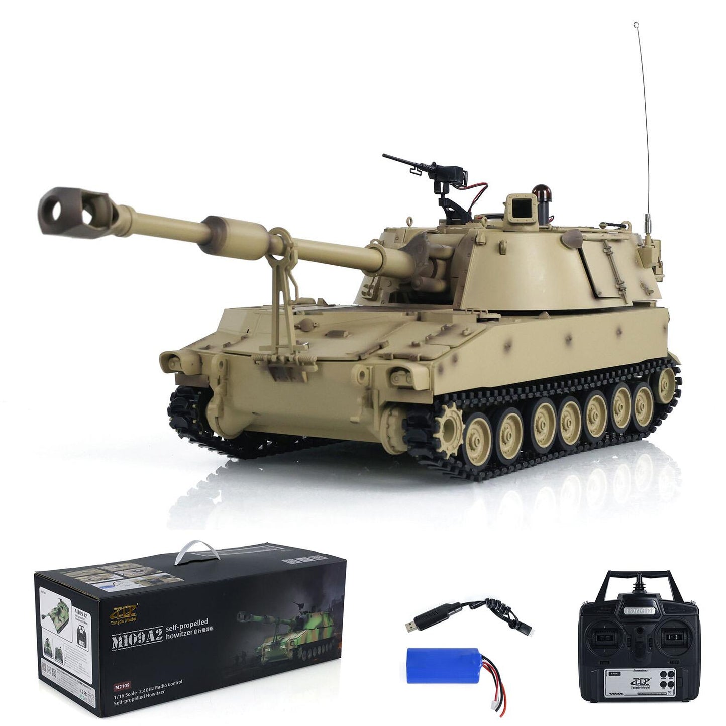 USED 1/16 Tongde RC Tank M109A2 Self-propelled Howitzer RTR Infrared BB Barrel Recoil Model Toys