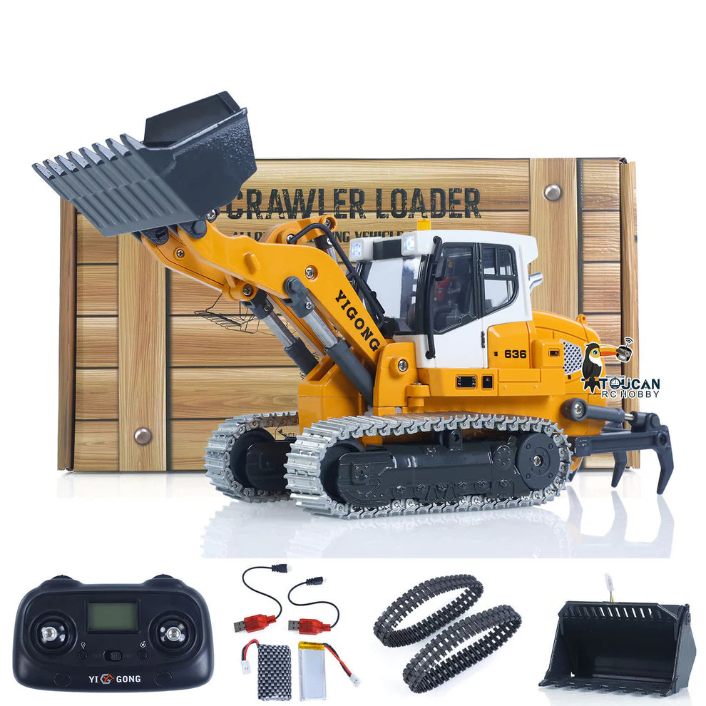 USED 1:50 RC Electric Lifting Tracked Loader LR636 2.4G Construction Vehicle Metal Bucket Tracks Ripper RTR Model Light Sound Battery