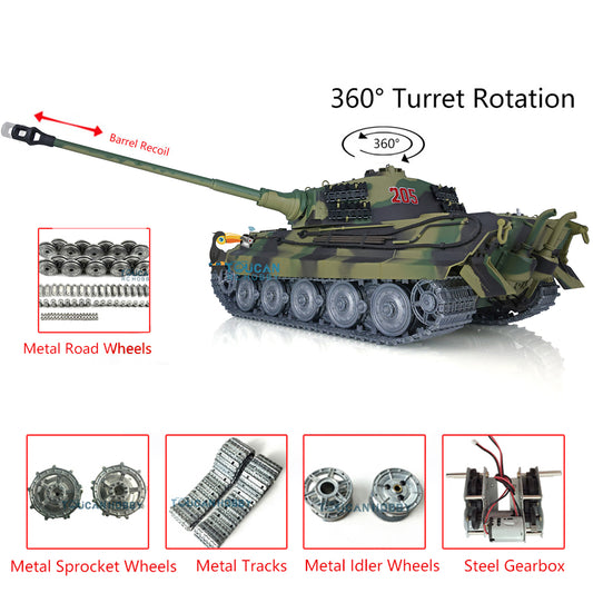 USED Henglong 1/16 7.0 Customized King Tiger RC Tank 3888A Metal Wheels Barrel Recoil